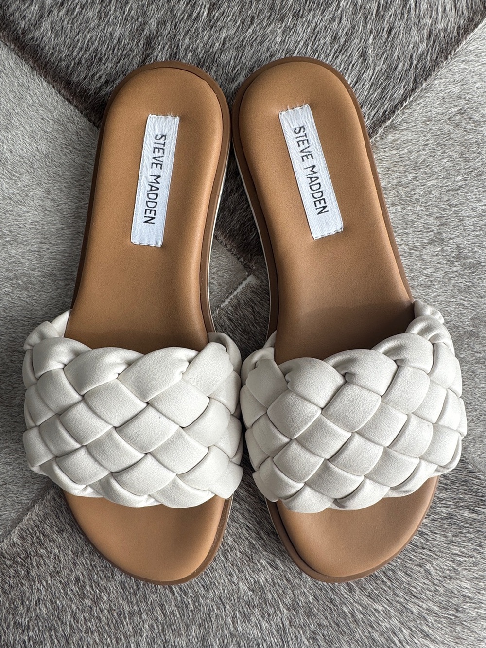 Steve Madden Cream Braided Slide Sandals